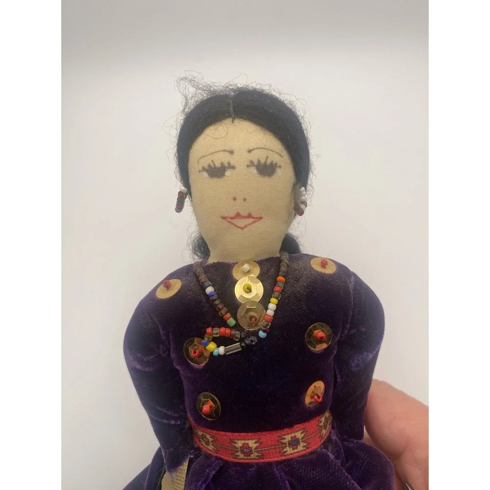 VTG Navajo Girl Doll With Purple Velvet Dress